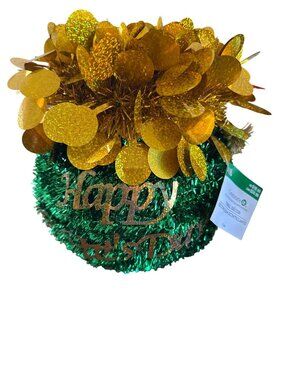 Happy St. Patricks Day Tinsel Hanging Decoration With Gold & Green Accents